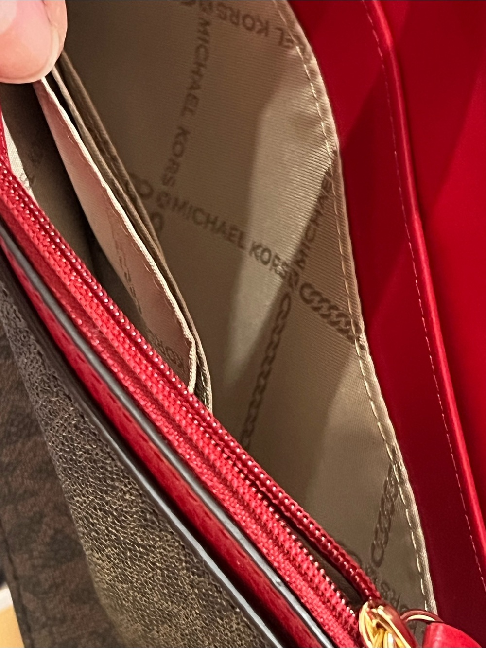 Michael Kors Hot Pink and Brown Signature Studded Crossbody Wallet - Picture 12 of 14
